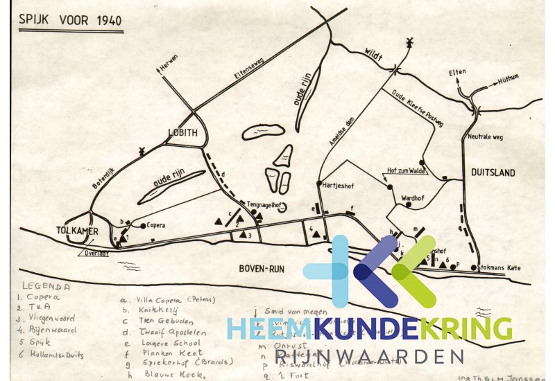 Kaartje Spijk voor 1940 met Buurtschappen Coll. G.B.Janssen